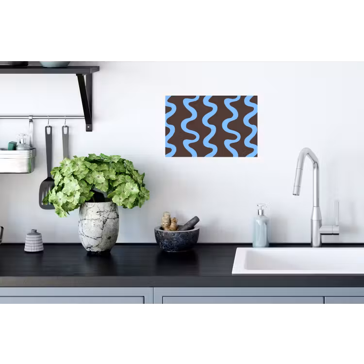 Kronkelende lijnen - Blauw - Bruin - Minimalistisch Muursticker klein 286 -keuken