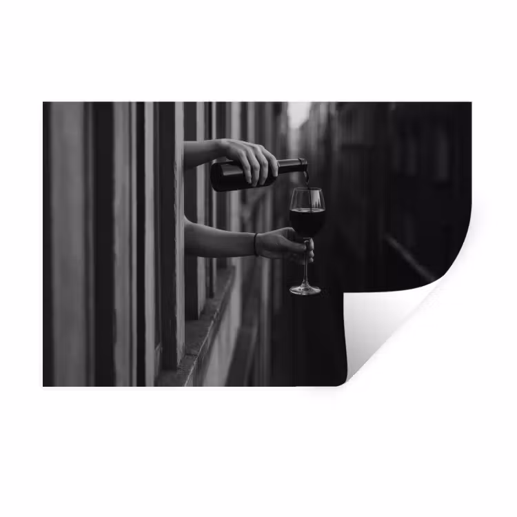 Wijnfles - Glas - Handen - Raam Muursticker klein -3d