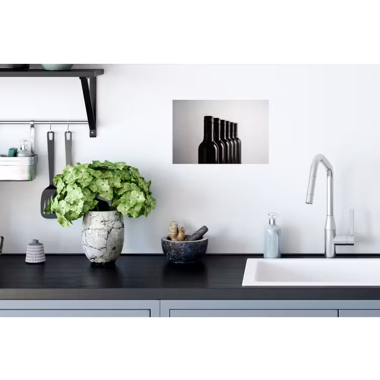 Wijnflessen - Zwart - Minimalistisch Muursticker klein -keuken
