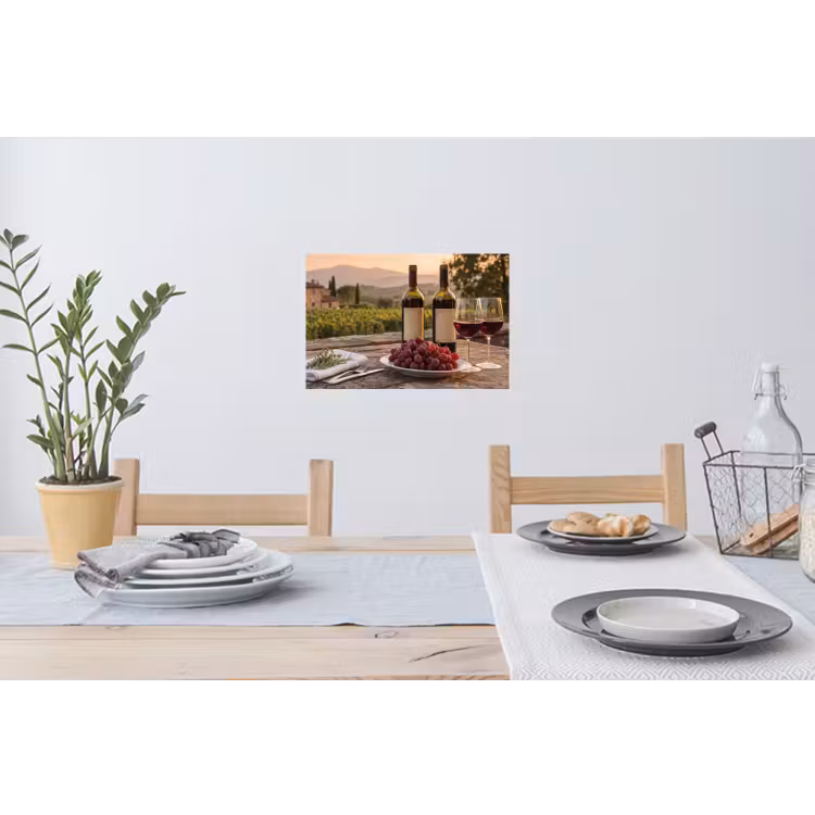 Wijn - Glazen - Druiven - Wijngaard Muursticker klein -eettafel