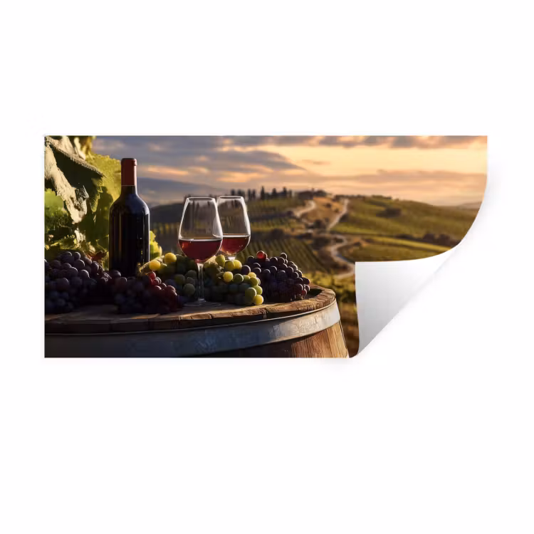 Wijn - Druiven - Heuvels - Landschap Muursticker klein -3d