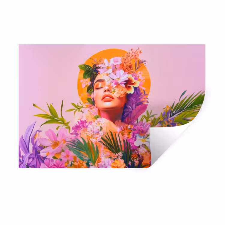 Vrouw - Abstract - Cirkel - Bloemen Muursticker klein -3d