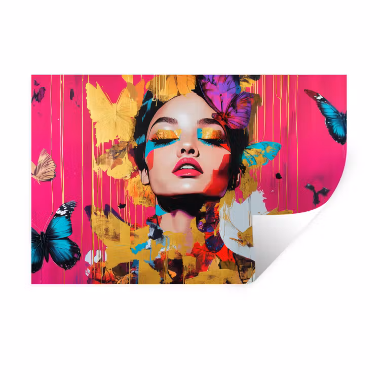 Vrouw - Abstract - Kleurrijk Muursticker klein -3d