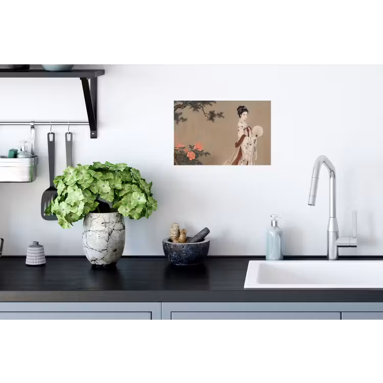 Vrouw - Azië - Kunst - Beige Muursticker klein -keuken