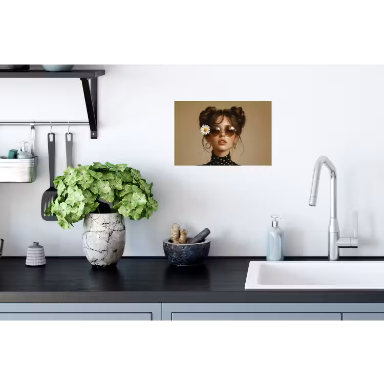 Vrouw - Beige - Bloem - Modern - Portret Muursticker klein -keuken