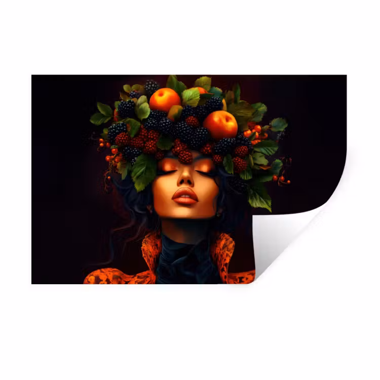 Vrouw - Zwart - Bessen - Bramen - Appels Muursticker klein -3d