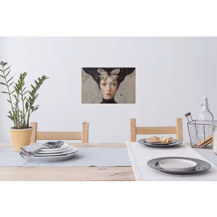 Woman - Butterfly - Art - Classic - Muted Muursticker klein -eettafel