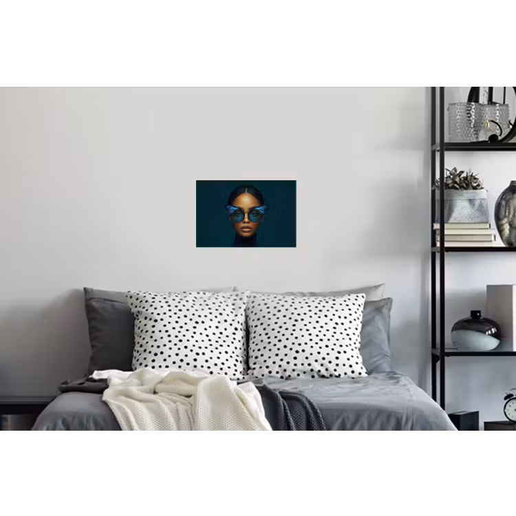 Vrouw - Vlinder - Bril - Blauw - Modern - Portret Muursticker klein -slaapkamer