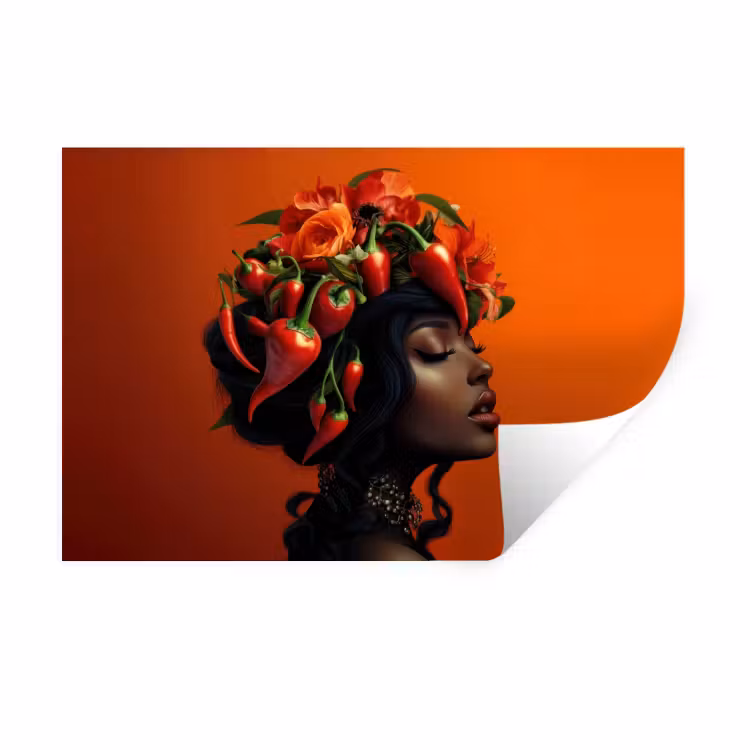 Vrouw - Chilipepers - Pepers - Bloemen Muursticker klein -3d