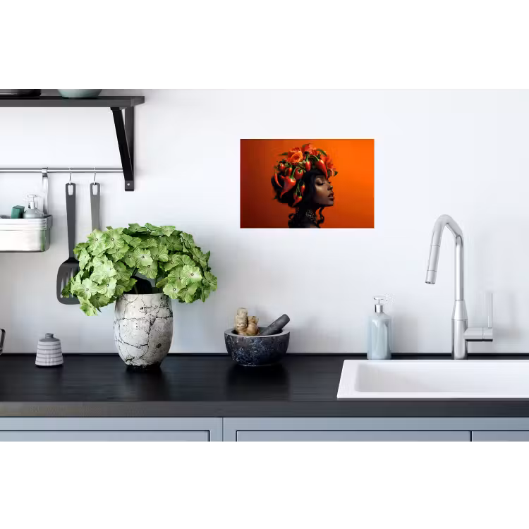 Vrouw - Chilipepers - Pepers - Bloemen Muursticker klein -keuken
