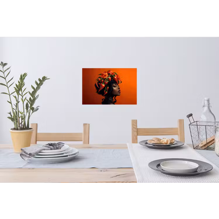 Vrouw - Chilipepers - Pepers - Bloemen Muursticker klein -eettafel