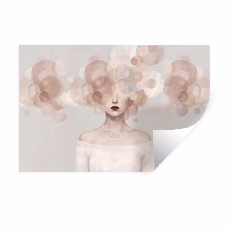 Vrouw - Cirkels - Beige Muursticker klein -3d