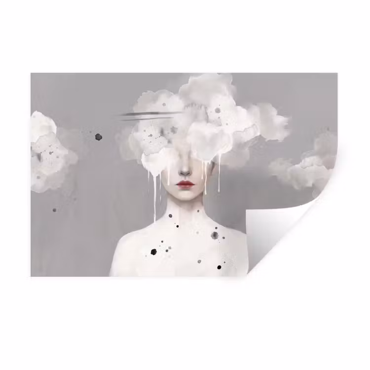 Vrouw - Wolk - Grijs Muursticker klein -3d