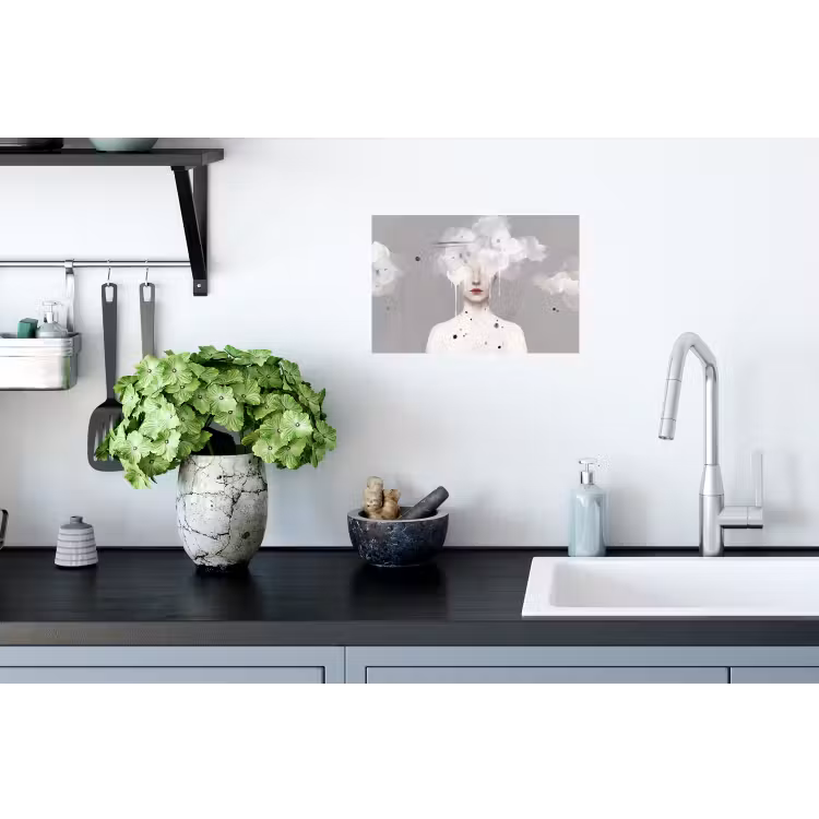 Vrouw - Wolk - Grijs Muursticker klein -keuken