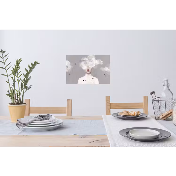 Vrouw - Wolk - Grijs Muursticker klein -eettafel
