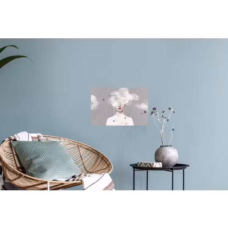 Vrouw - Wolk - Grijs Muursticker klein -plant