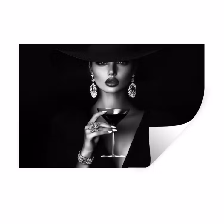 Vrouw - Cocktail - Chic Muursticker klein -3d