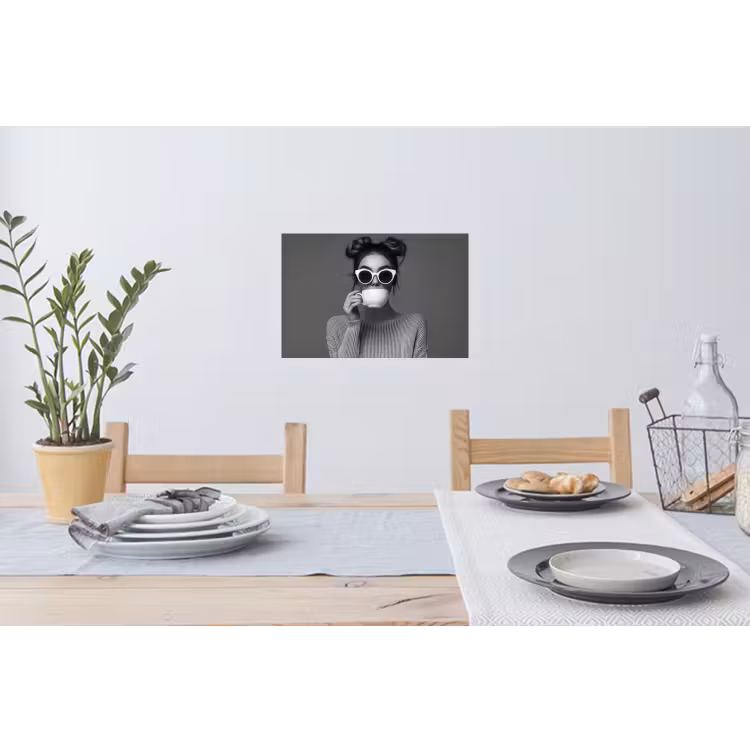 Vrouw - Koffie - Zwart - Wit Muursticker klein -eettafel