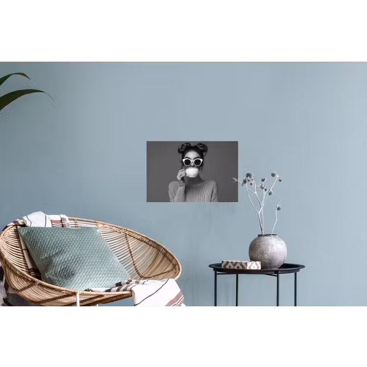 Vrouw - Koffie - Zwart - Wit Muursticker klein -plant
