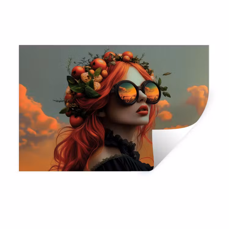 Vrouw - Kroon - Tomaat - Bascilicum - Zonnebril Muursticker klein -3d