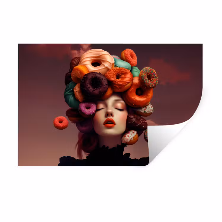 Vrouw - Donuts - Kleurrijk Muursticker klein -3d