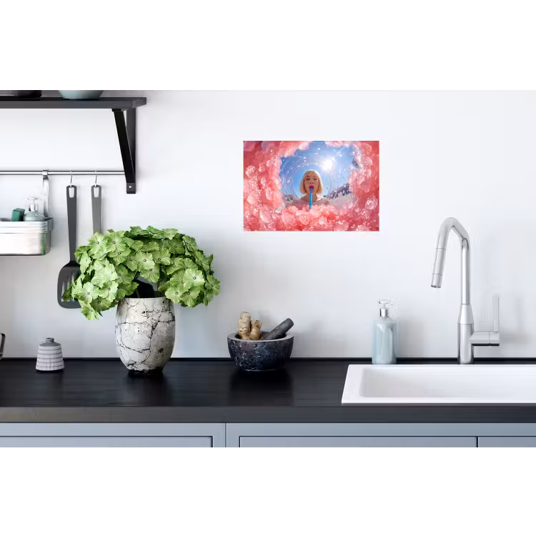 Vrouw - Drank - Zomer - Roze - Blauw Muursticker klein -keuken