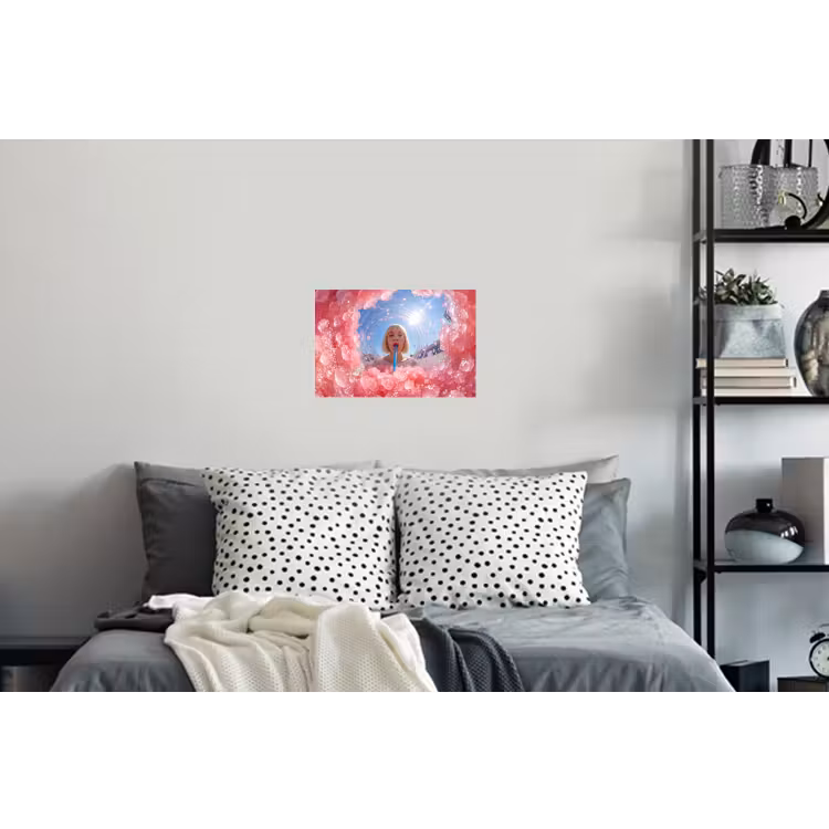 Vrouw - Drank - Zomer - Roze - Blauw Muursticker klein -slaapkamer
