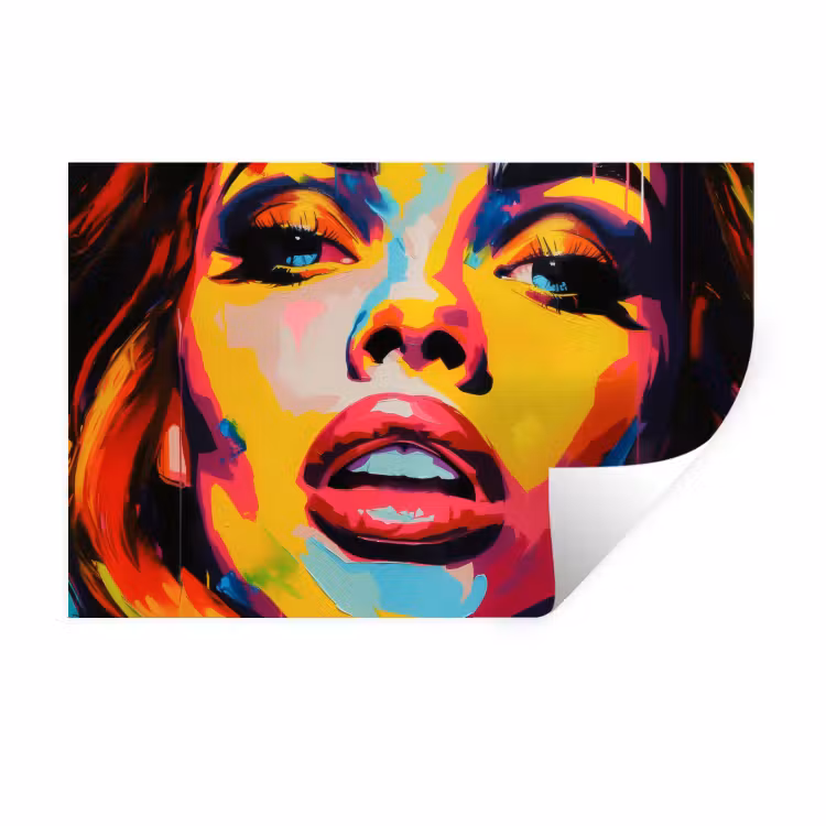 Vrouw - Gezicht - Kleurrijk Muursticker klein -3d
