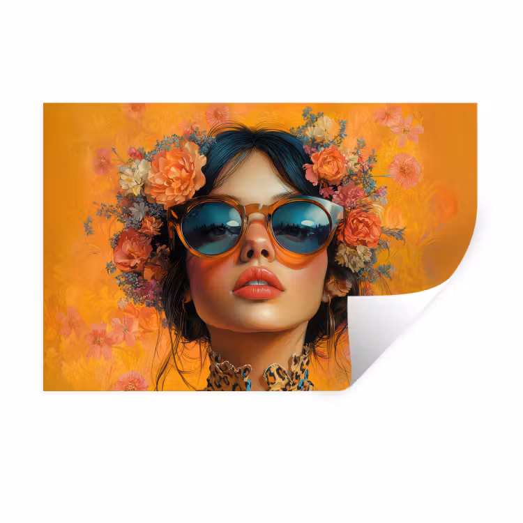 Vrouw - Bloemen - Aesthetic - Oranje Muursticker klein -3d