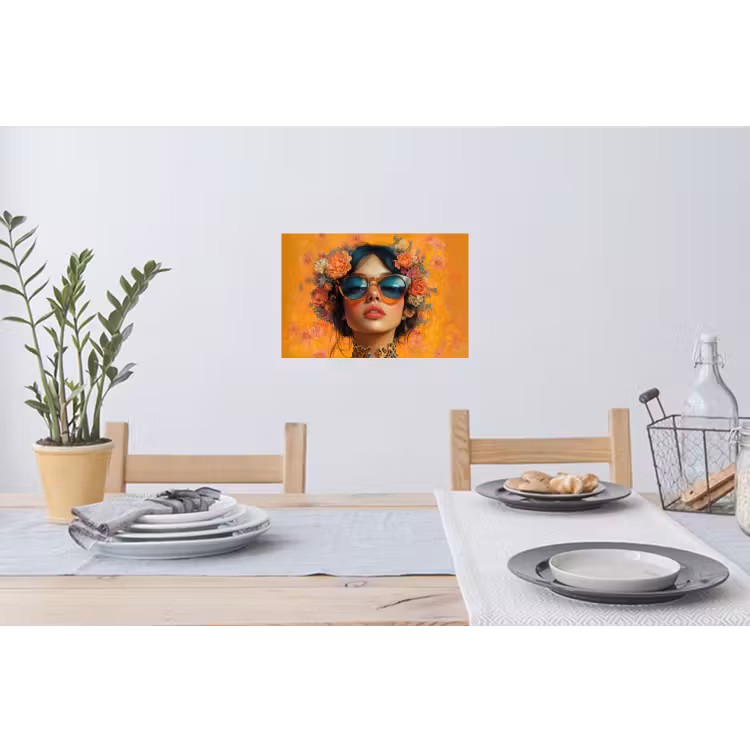 Vrouw - Bloemen - Aesthetic - Oranje Muursticker klein -eettafel
