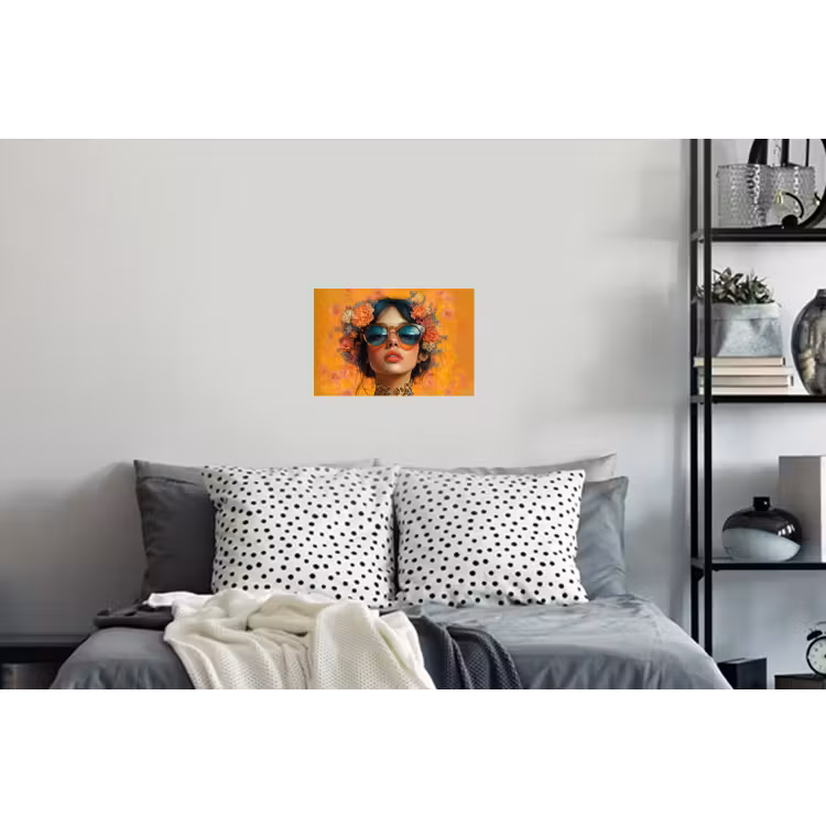 Vrouw - Bloemen - Aesthetic - Oranje Muursticker klein -slaapkamer