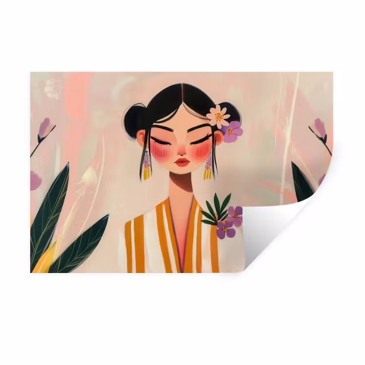 Vrouw - Bloemen - Pastel Muursticker klein -3d