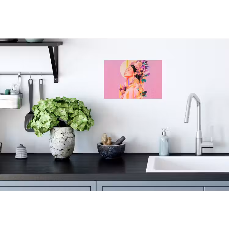 Vrouw - Bloemen - Paars - Abstract Muursticker klein -keuken