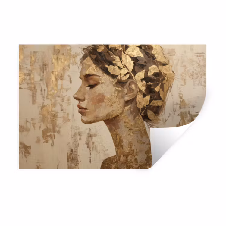 Vrouw - Goud - Abstract - Textuur Muursticker klein -3d
