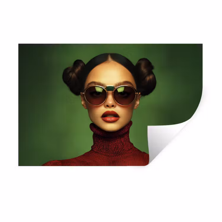 Vrouw - Groen - Bril - Aesthetic - Modern Muursticker klein -3d