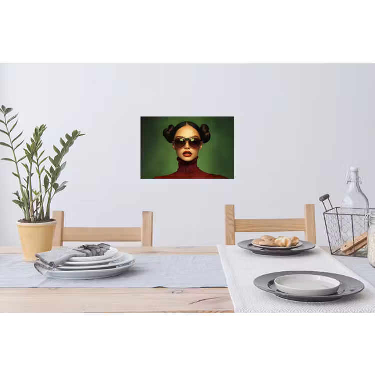 Vrouw - Groen - Bril - Aesthetic - Modern Muursticker klein -eettafel