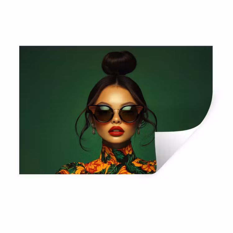 Vrouw - Groen - Modern - Bril - Abstract Muursticker klein -3d