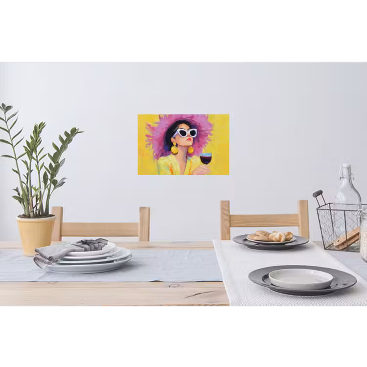 Vrouw - Hoed - Paars - Wijn Muursticker klein -eettafel