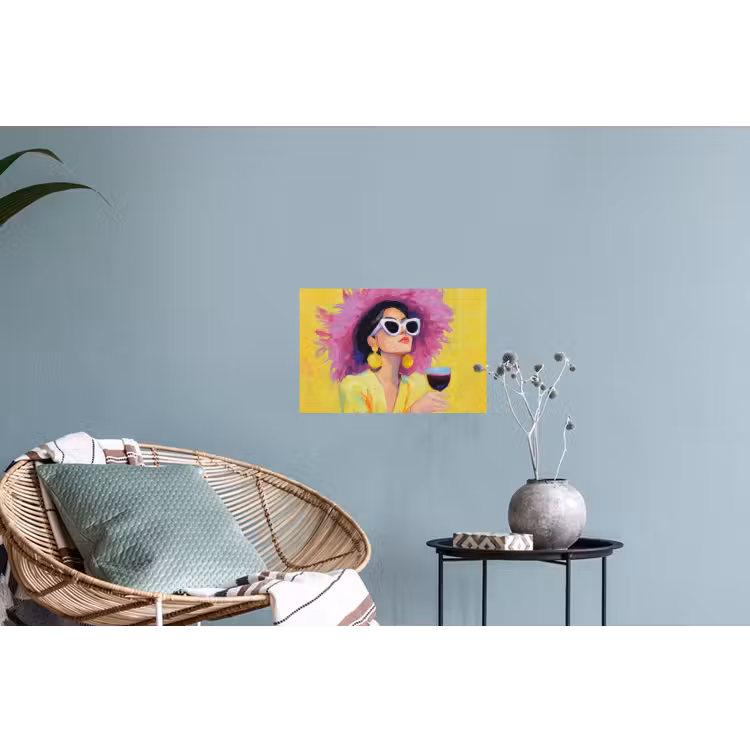 Vrouw - Hoed - Paars - Wijn Muursticker klein -plant