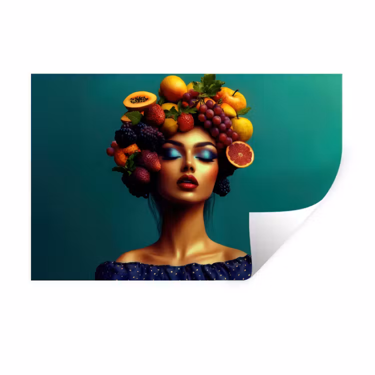 Vrouw - Hoodtooi - Tropisch - Fruit - Druiven Muursticker klein -3d