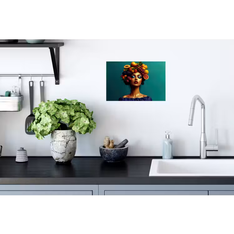 Vrouw - Hoodtooi - Tropisch - Fruit - Druiven Muursticker klein -keuken
