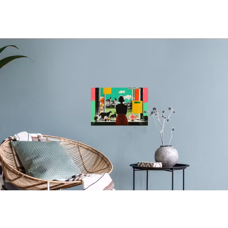 Vrouw - Keuken - Katten - Doorkijk Muursticker klein -plant