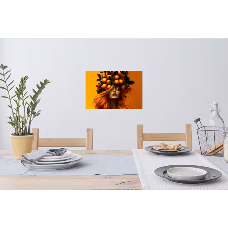 Vrouw - Citroenen - Bloesem - Geel Muursticker klein -eettafel