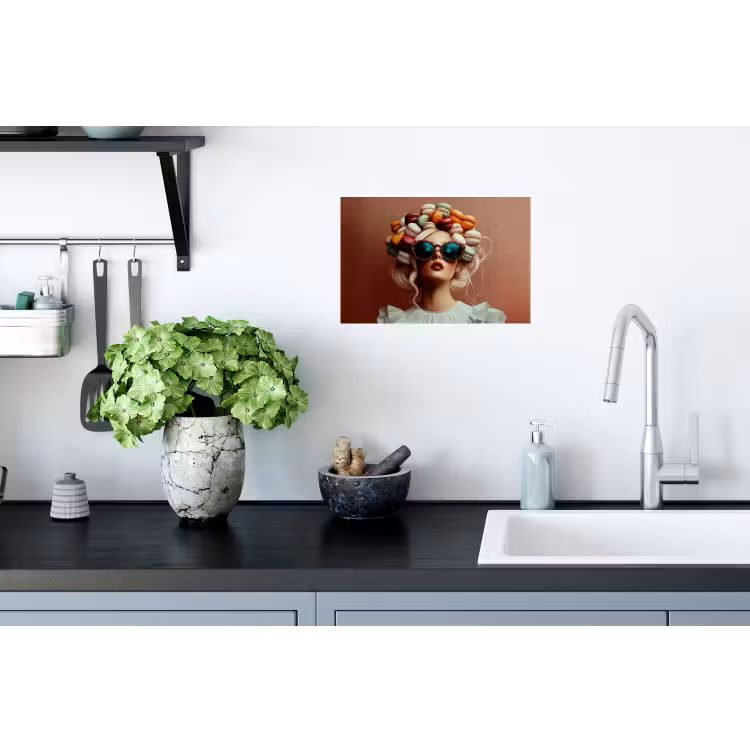 Vrouw - Macarons - Bril Muursticker klein -keuken