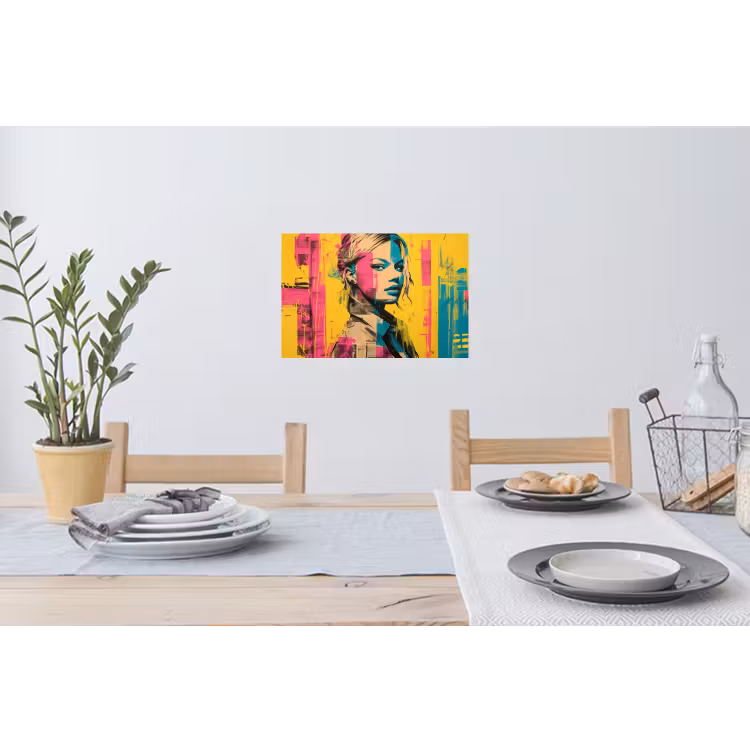 Vrouw - Verfstrepen - Gekleurd Muursticker klein -eettafel