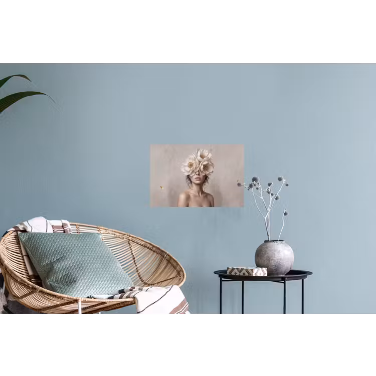 Vrouw - Pioenroos - Wit Muursticker klein -plant