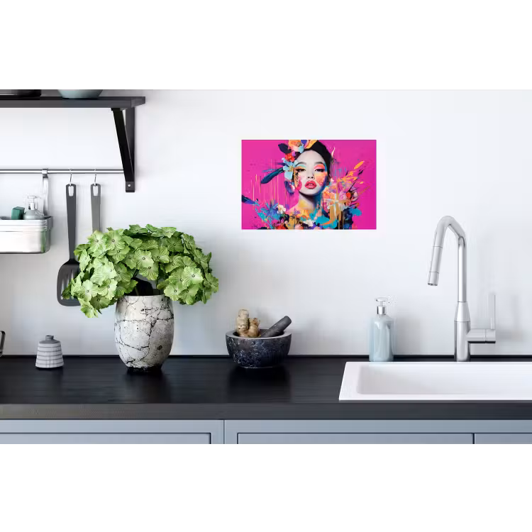 Vrouw - Portret - Abstract - Paars Muursticker klein -keuken