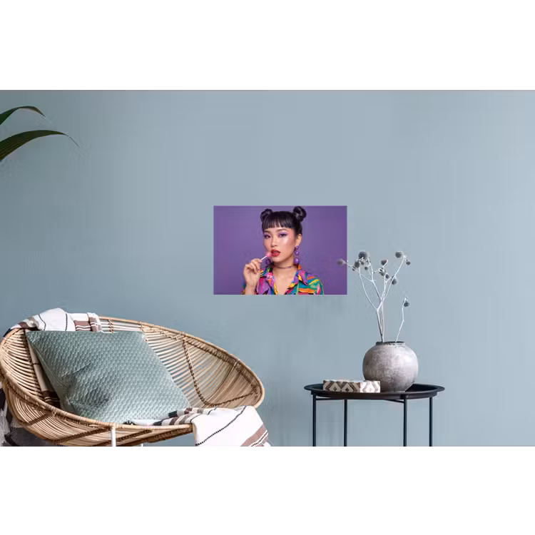 Vrouw - Portret - Make-up - Paars - Levendig Muursticker klein -plant