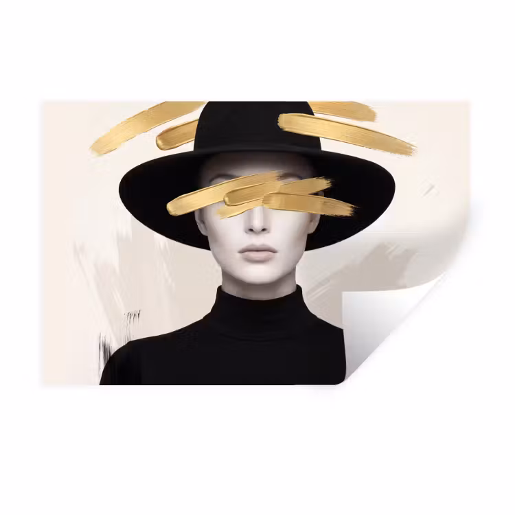 Vrouw - Portret - Modern - Goud - Kunst Muursticker klein -3d