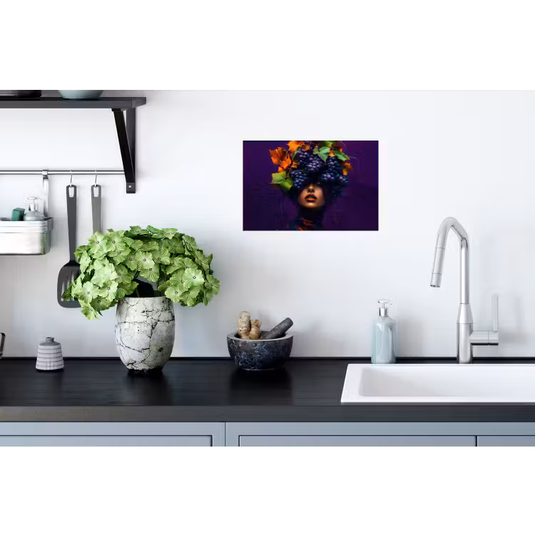 Vrouw - Paars - Druiven Muursticker klein -keuken